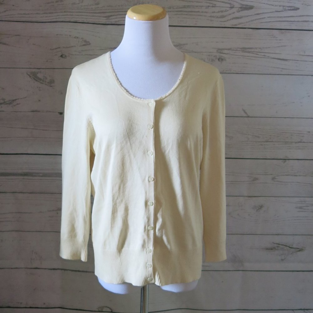 Ann Taylor Beige Button Down Long Sleeve Cardigan Sweater - Size Large